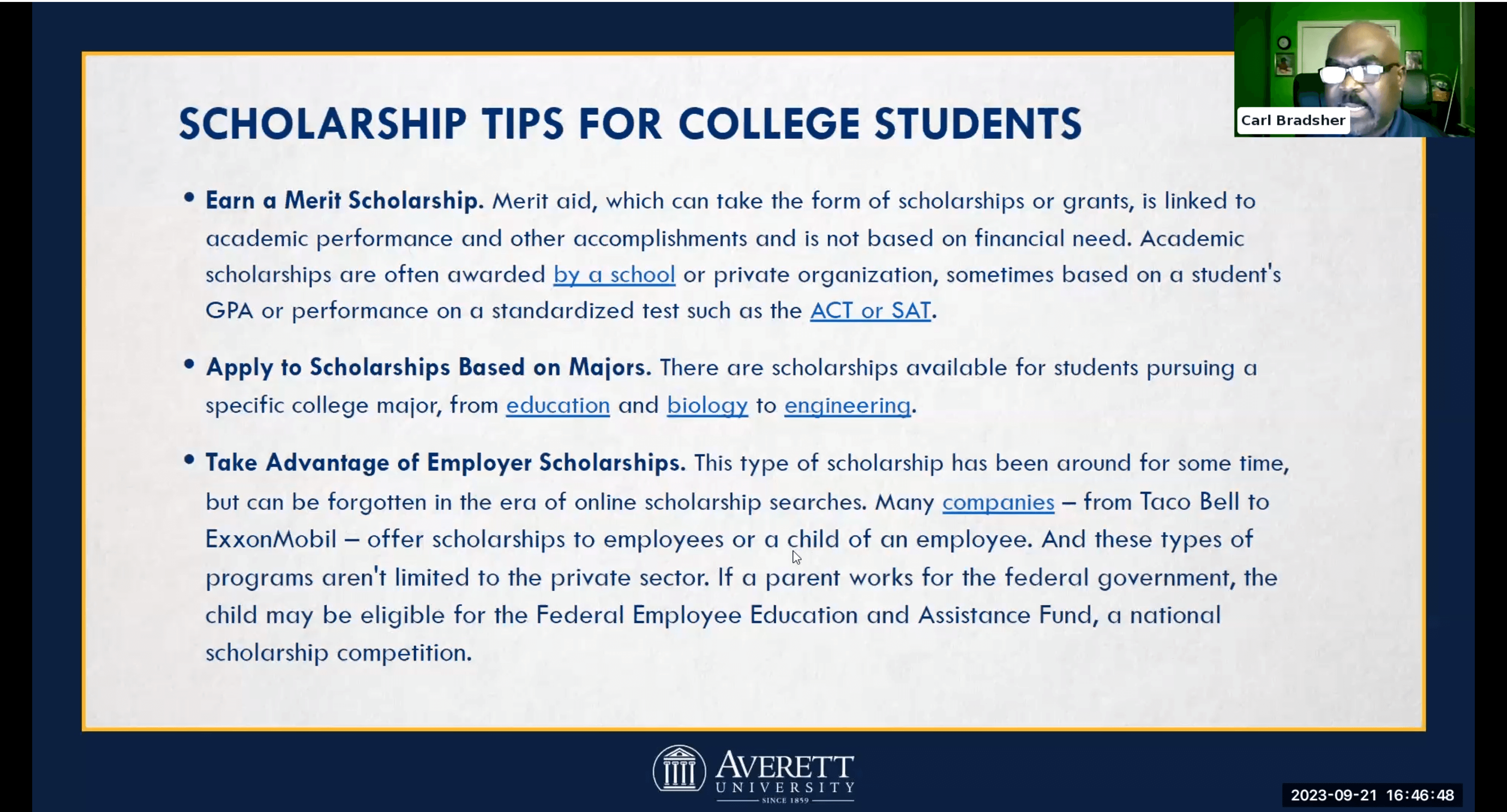 Advice: Apply early and quickly for scholarships with deadlines in April to secure funds for tuition